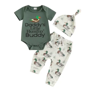 Adorable Baby Boy 3-Piece Set – Duck Print  Pants & Hat